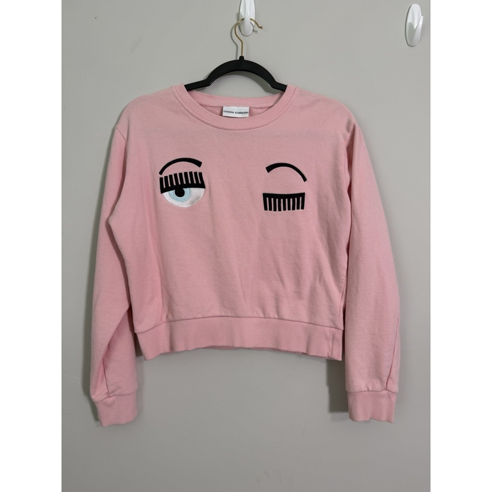 Chiara Ferragni Pink Sz M Sweatshirt Flirting Winking Eyes Designer Italy Jumper